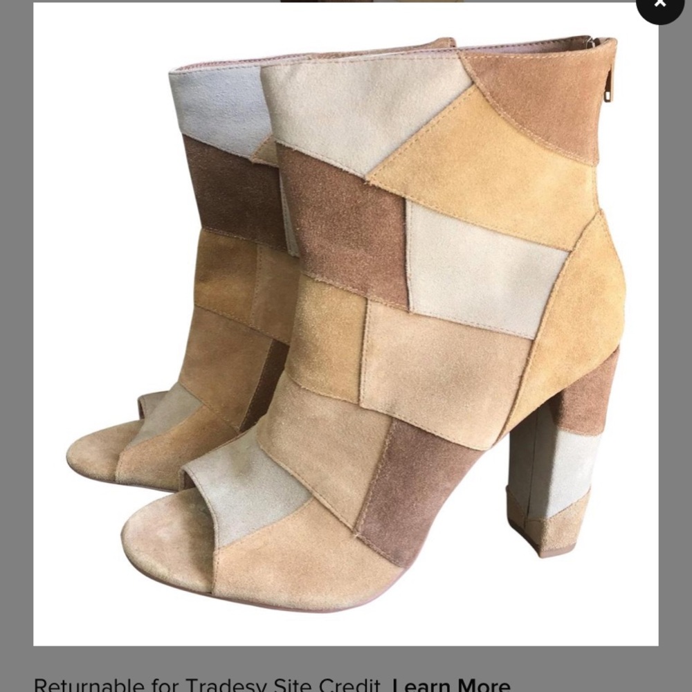 Torrid Brown Patchwork Suede Open Toe Boots